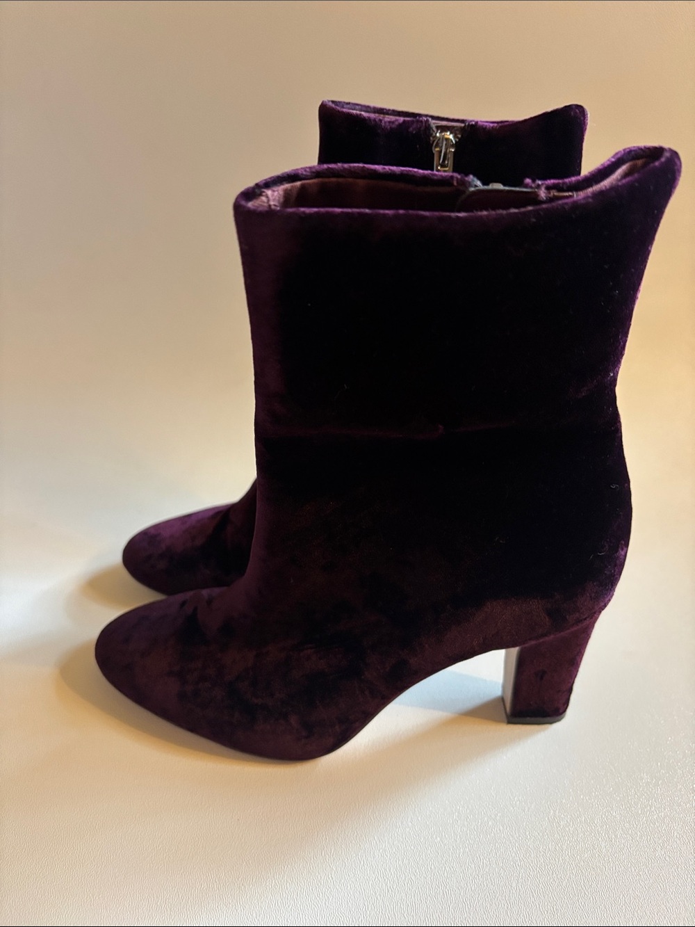 Ralph Lauren Bridget Port Red Velvet High Heel Booties Size 8.5 ~ Excellent - Picture 2 of 11